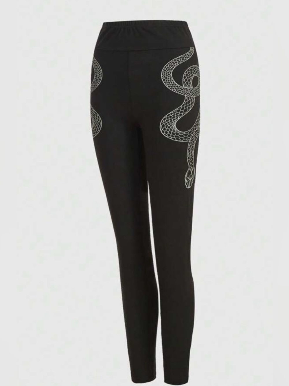 ROMWE Black Leggings with White Snake Graphic